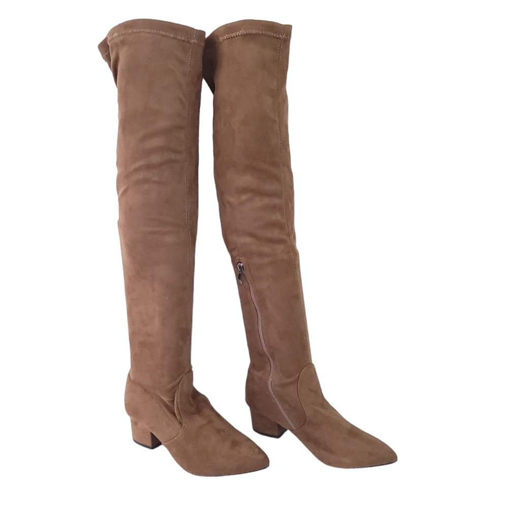 Over the Knee Boots Brown SZ 40/9, Brown, Soft, Side Zip, Pull On Festival Boho